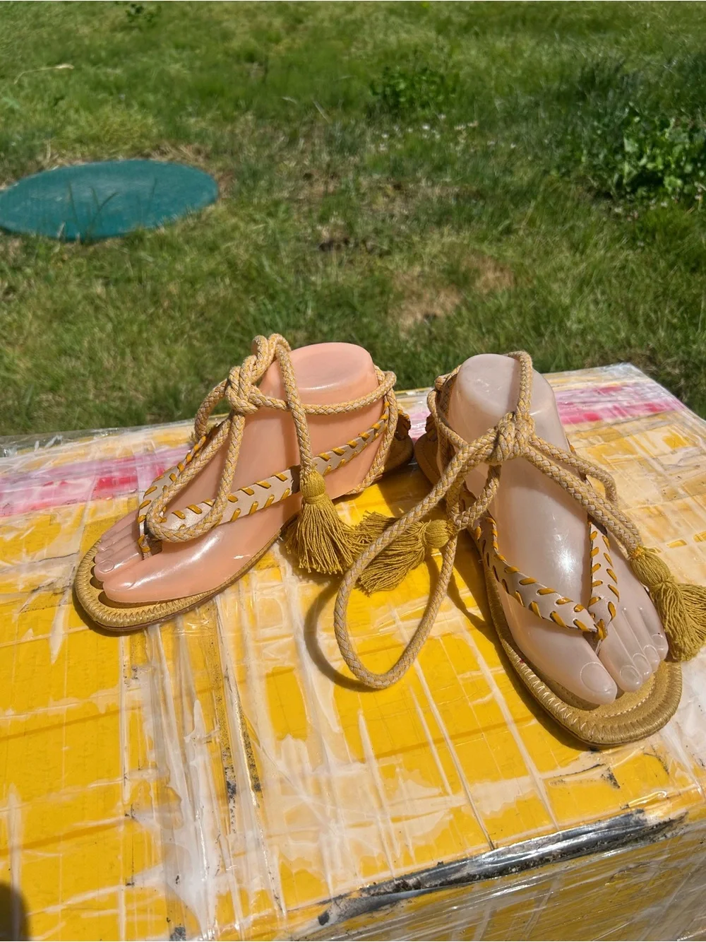 Zara Women’s Tassel Rope Sandals in Mustard Yellow Size 37/7US - Picture 9 of 13